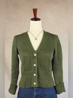 LL Bean Signature Olive Linen Knit Fisherman Sweater